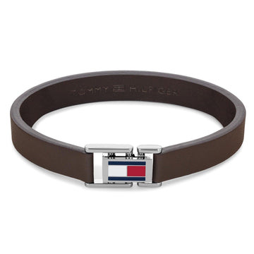 Ανδρικό δερμάτινο βραχιόλι Tommy Hilfiger σε καφέ χρώμα.